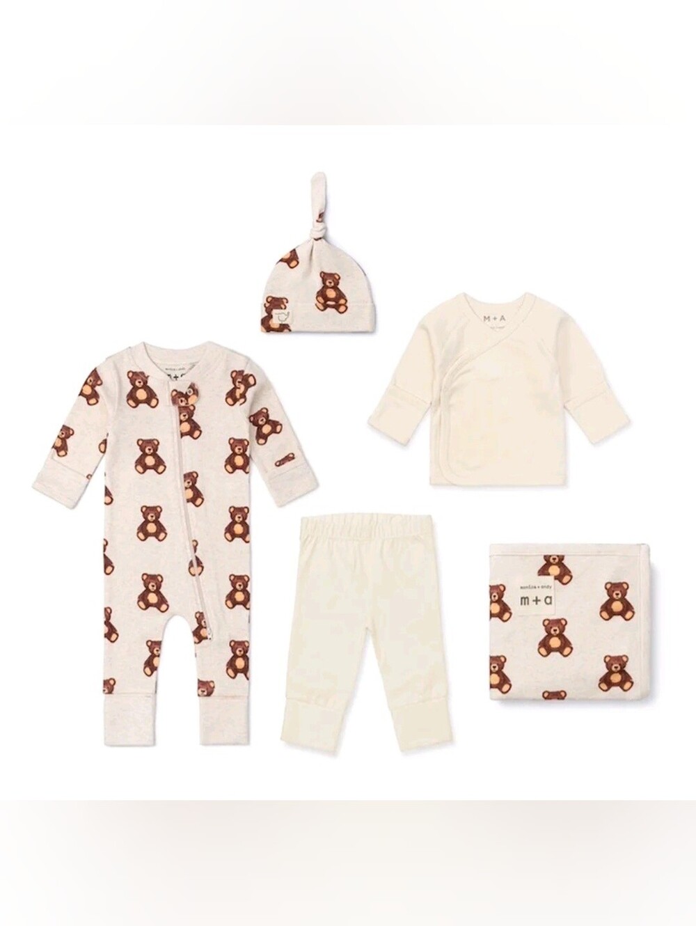 M+A by Monica + Andy Organic Cotton 5-Piece Teddy Bear Print Gift Box Set